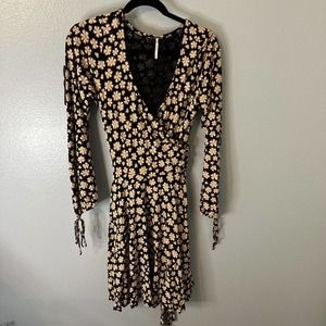 Free People Pradera‎ Ditsy Floral Mini Dress Faux Wrap Long Sleeve Boho Sz M